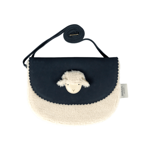 Donsje Leren handtasje met lammetje in blauw nubuck Donsje Leren handtasje met lammetje in blauw nubuck