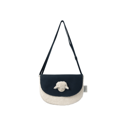 Donsje Leren handtasje met lammetje in blauw nubuck Donsje Leren handtasje met lammetje in blauw nubuck