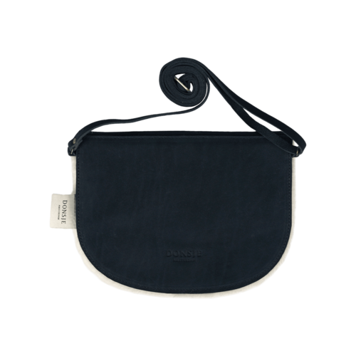 Donsje Leren handtasje met lammetje in blauw nubuck Donsje Leren handtasje met lammetje in blauw nubuck