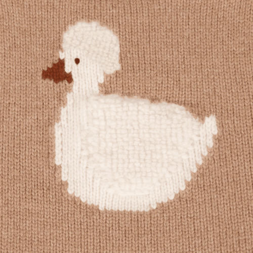 Donsje Merino wollen trui met een zwaan in licht bruin Donsje Merino wollen trui met een zwaan in licht bruin