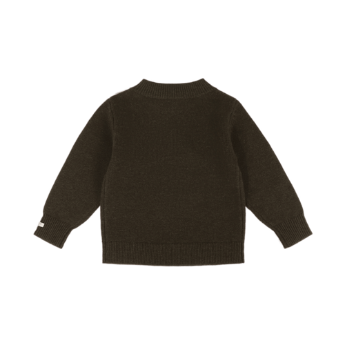 Donsje Merino wollen trui met een hondje in donker groen Donsje Merino wollen trui met een hondje in donker groen