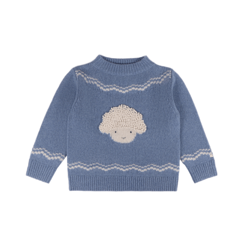 Donsje Merino wollen trui met een lammetje in licht blauw