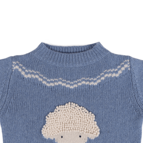 Donsje Merino wollen trui met een lammetje in licht blauw