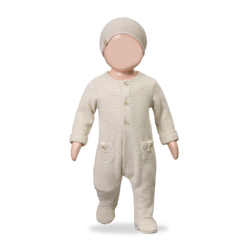 1 + in the family Warm beige gestreept baby mutsje
