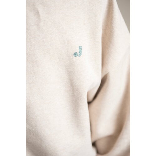 JENEST Beige sweater met glitter opdruk JENEST Beige sweater met glitter opdruk
