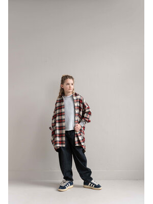 JENEST Harper Oversized Shirt | Ivory Off Black Red Check JENEST Harper Oversized Shirt | Ivory Off Black Red Check