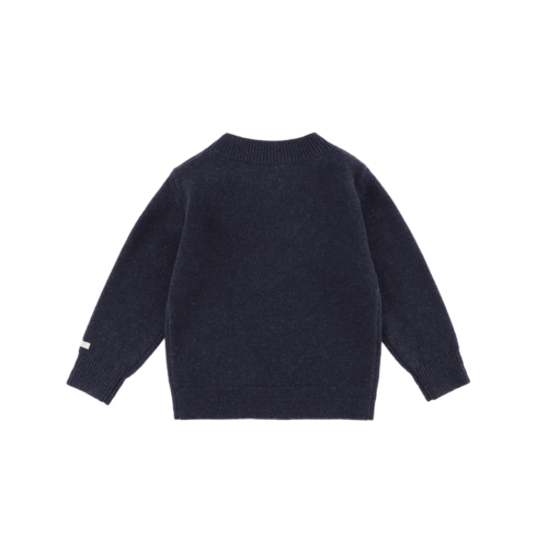 Donsje Merino wollen trui met een sneeuwpop in donker blauw Donsje Merino wollen trui met een sneeuwpop in donker blauw