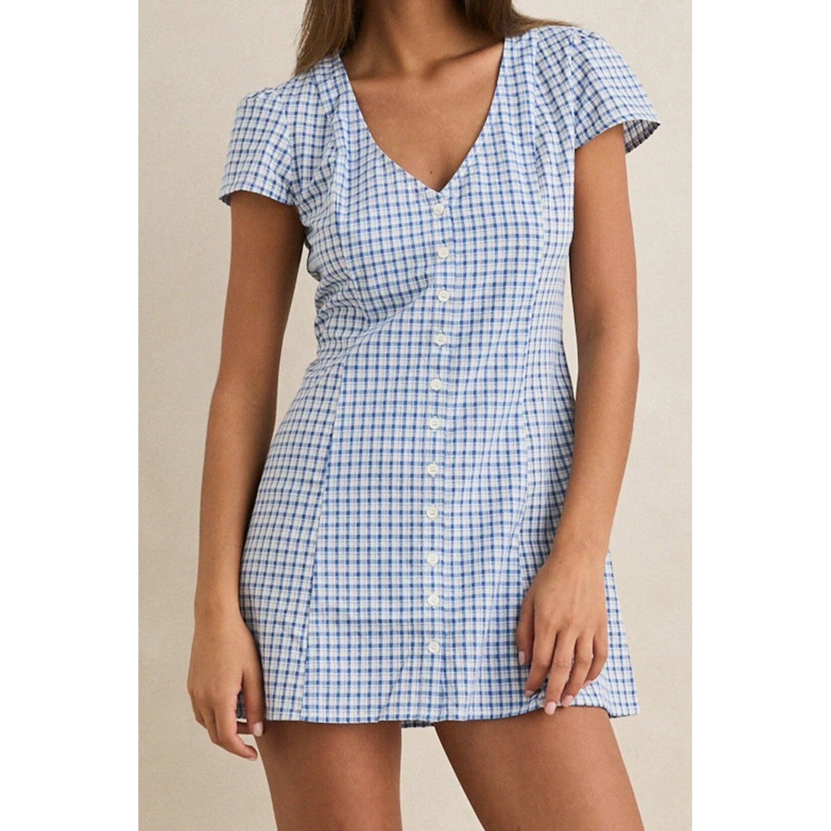 rhytm Rhytm kleed lola check cap sleeve blue