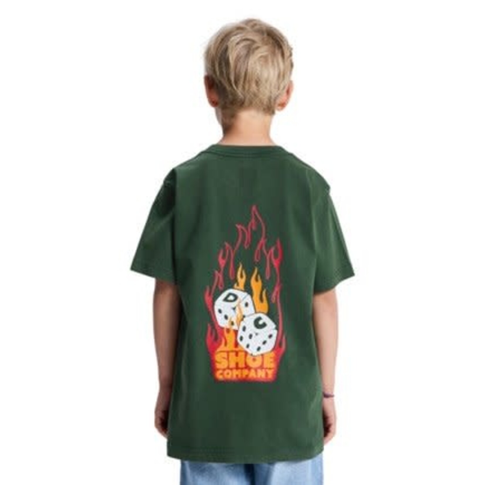 dc DC tshirt kids burning dice groen