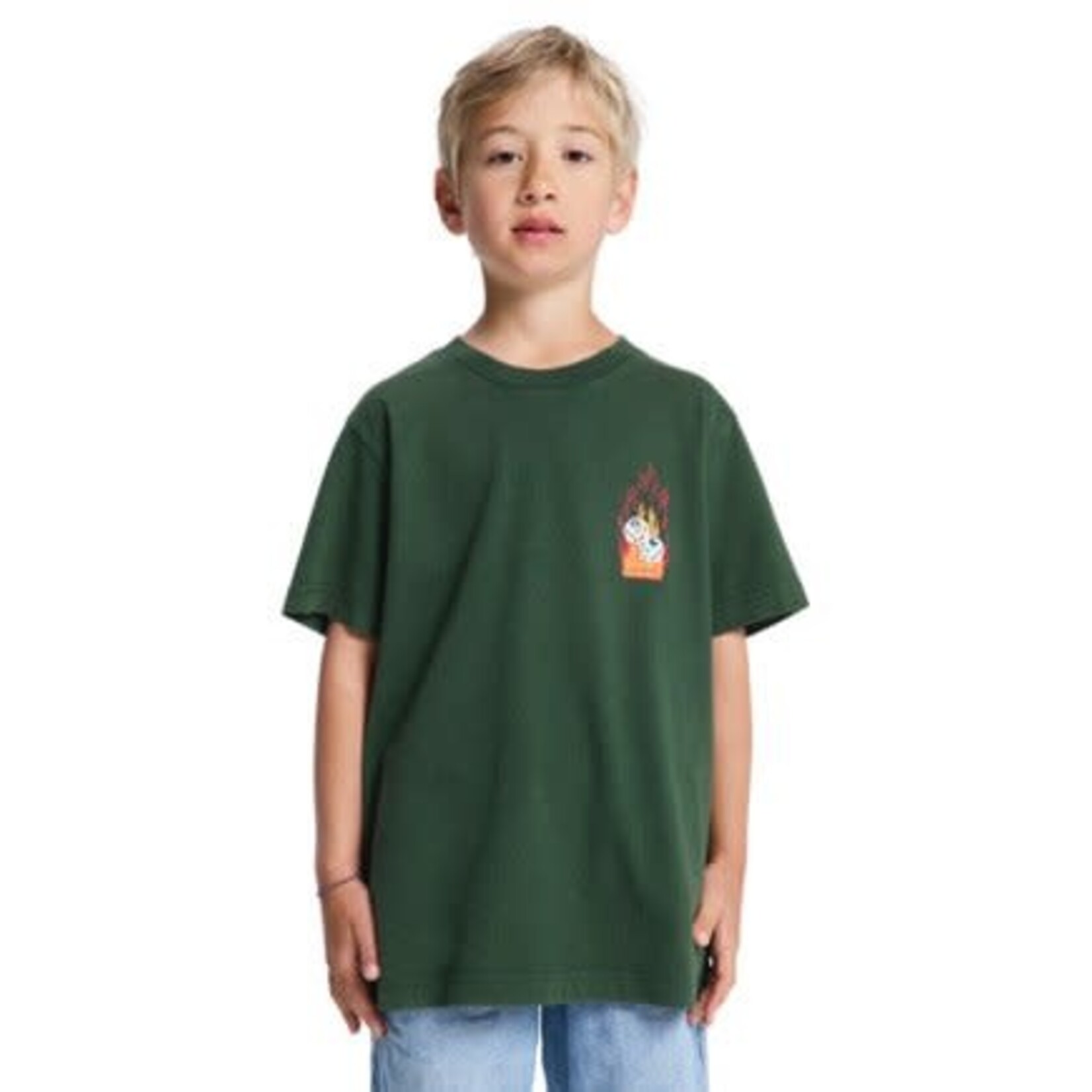 dc DC tshirt kids burning dice groen