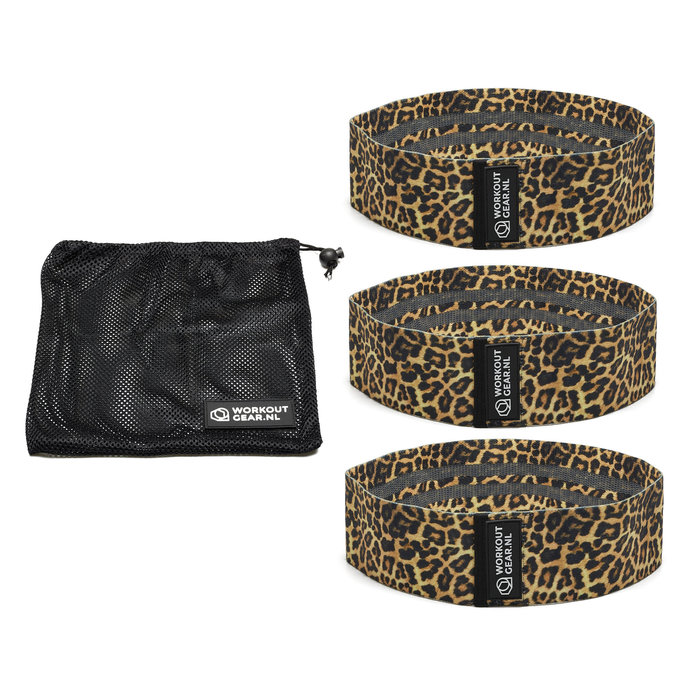 Workout Gear Weerstandsbanden - Set van 3 banden - Patroon - Panterprint - Bruin - 14/24kg