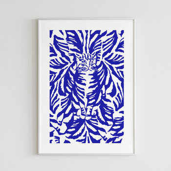 Kat & Poster zeefdruk - cyperse kat blauw