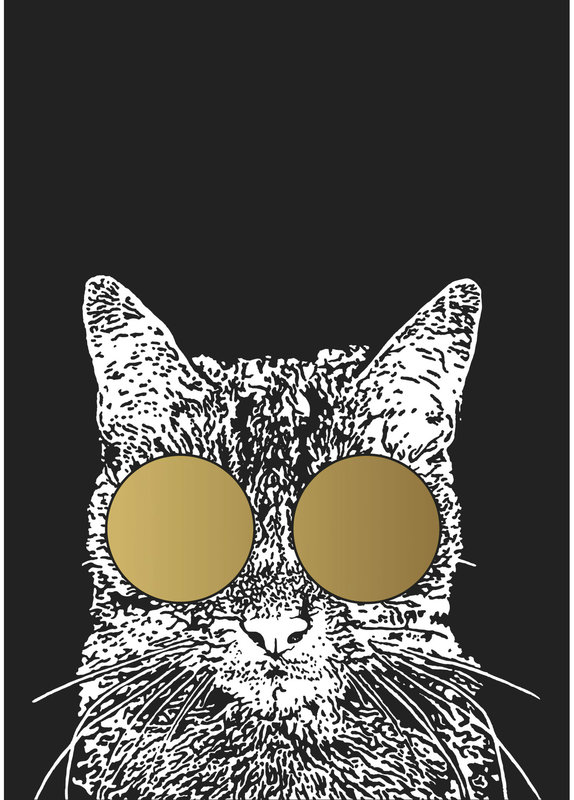 Kat & Gezeefdrukte kattenposter - kat met zonnebril