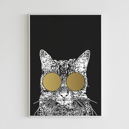 Kat & Poster zeefdruk - kat met zonnebril