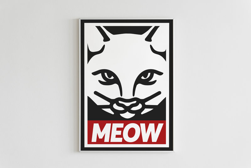 Kat & Gezeefdrukte kattenposter - Meow / Obey
