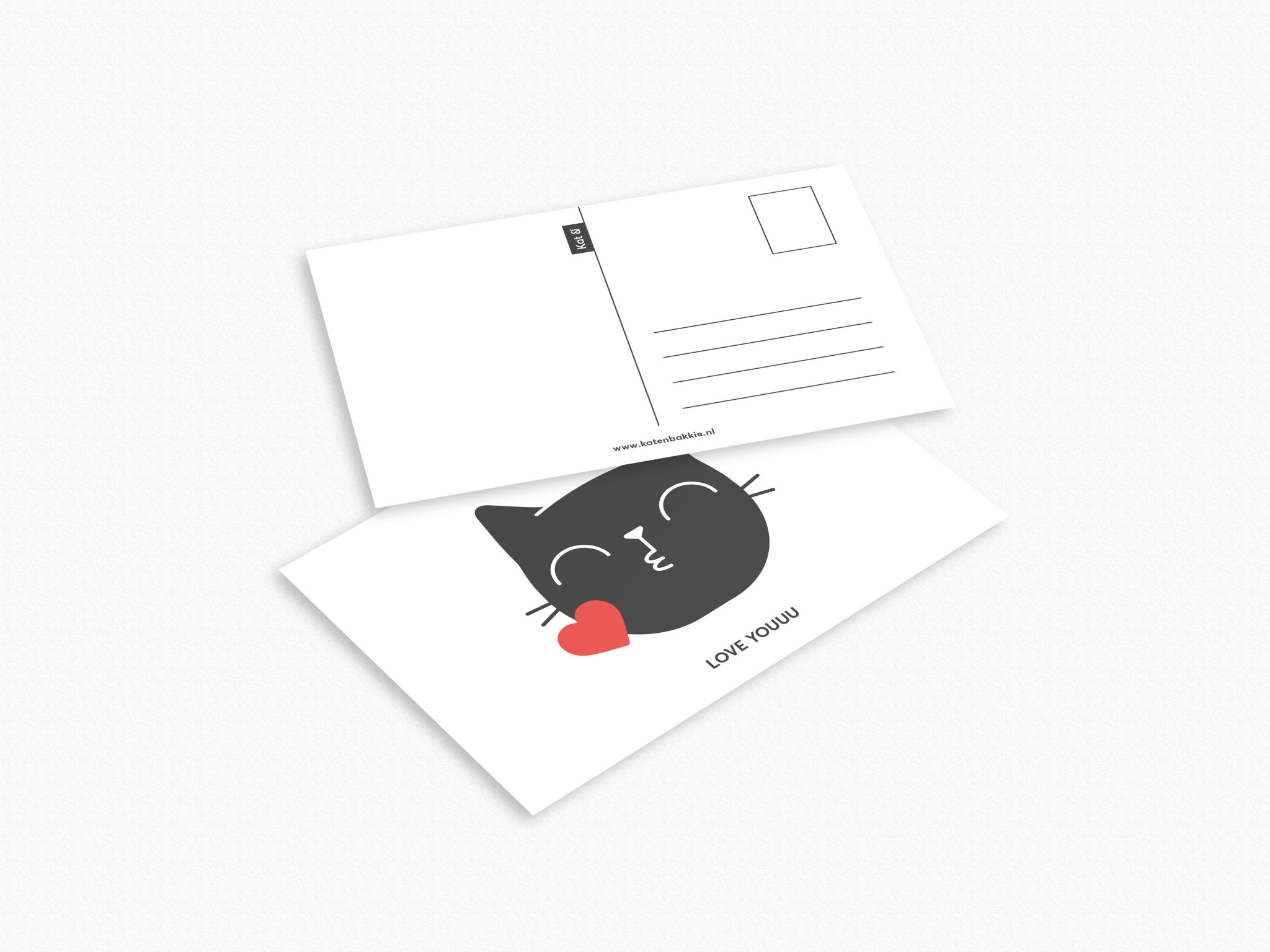 Kat & Ansichtkaarten kat - set van 6 geïllustreerde kattenkaarten / variant B