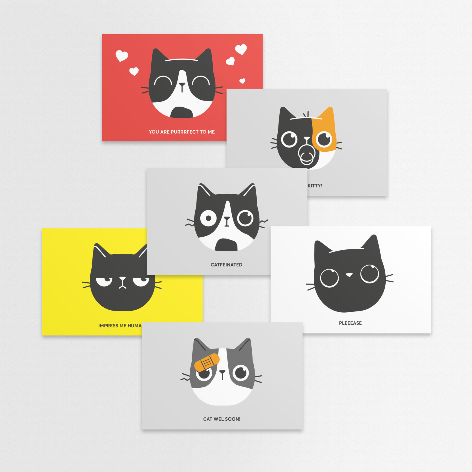 Kat & Ansichtkaarten kat - set van 6 geïllustreerde kattenkaarten / variant A