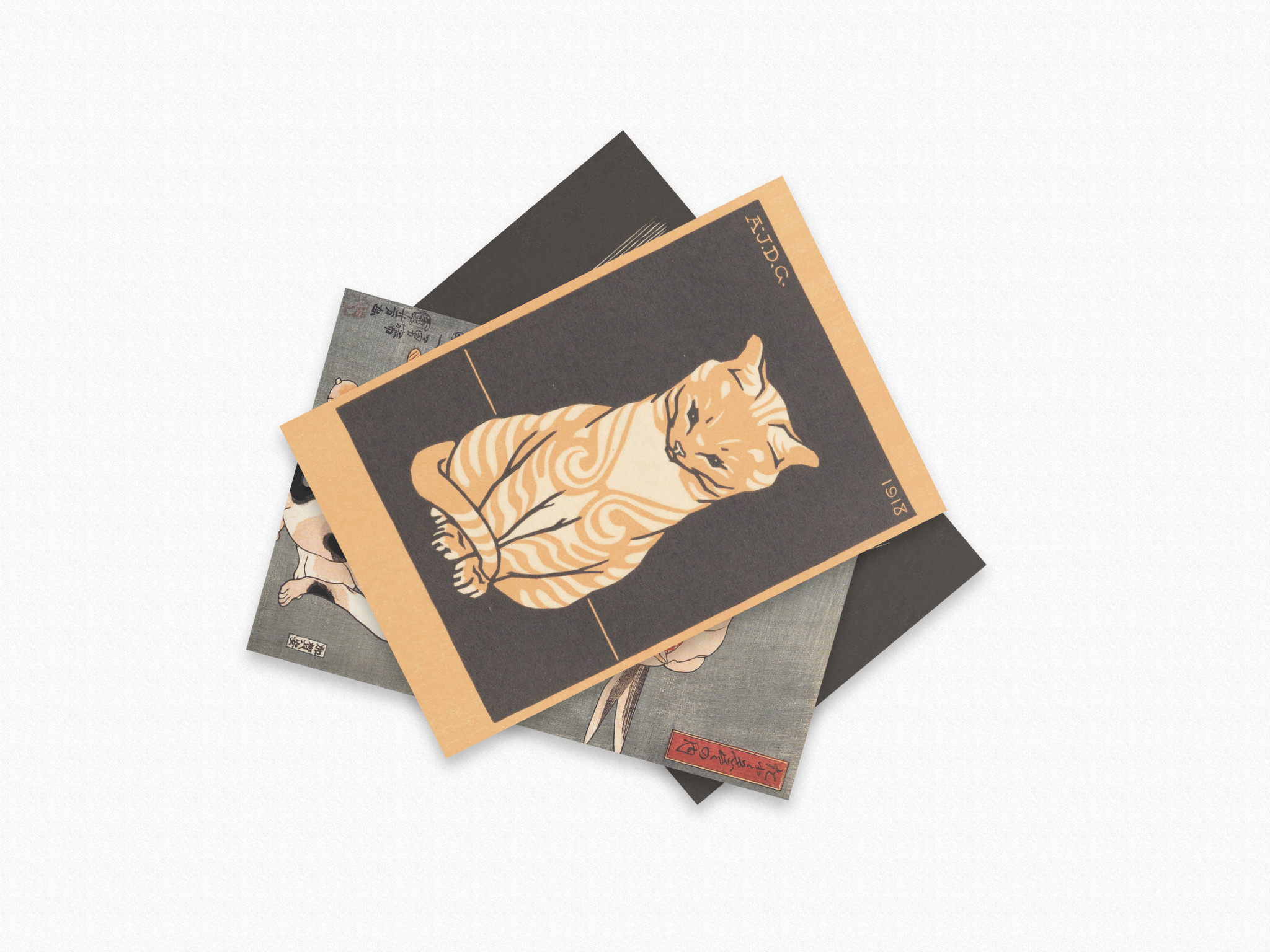 Kat & Ansichtkaarten kunst - set van 6 grafische kattenkunstkaarten