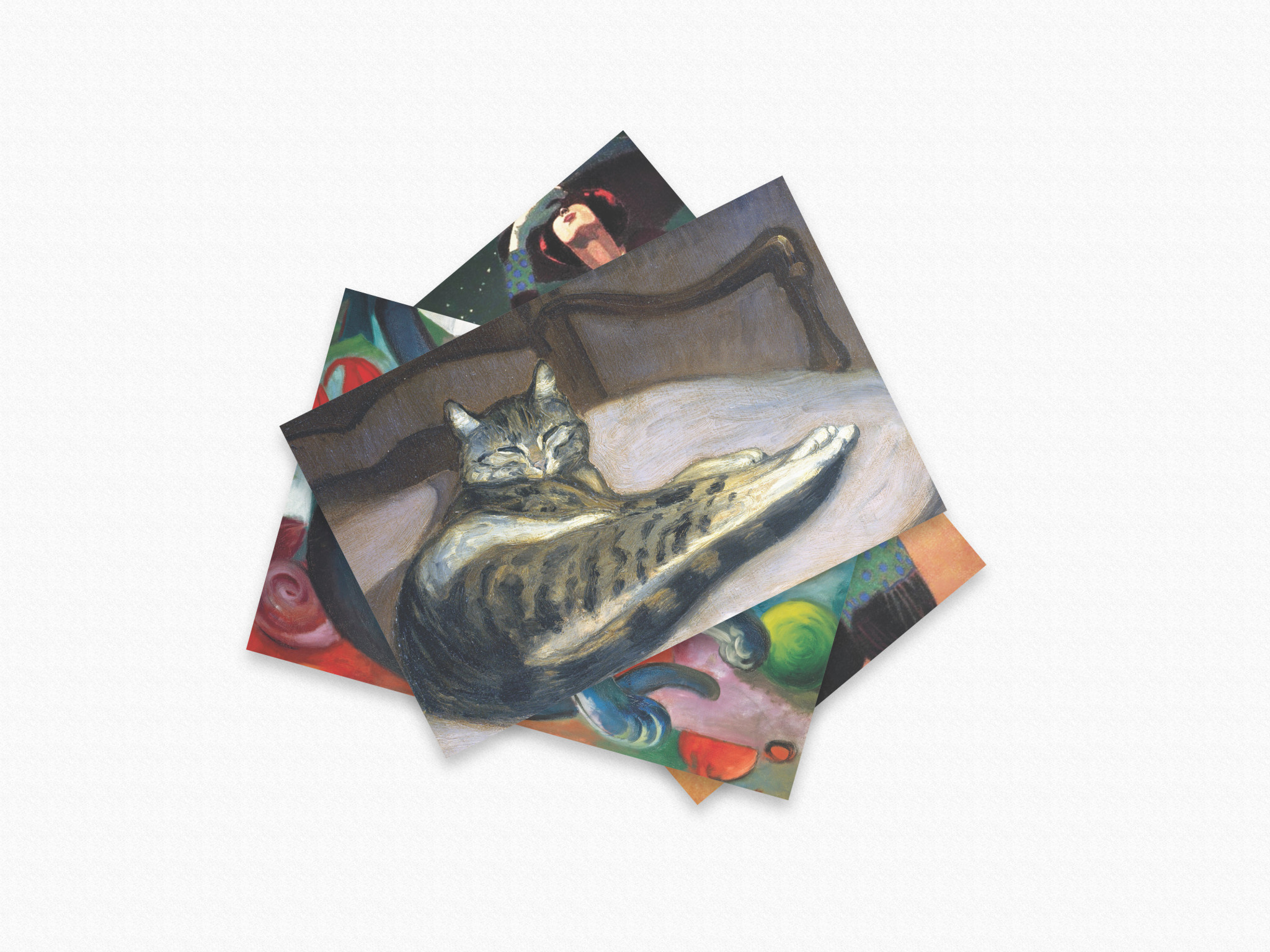 Kat & Ansichtkaarten kunst - set van 6 geschilderde kattenkunstkaarten