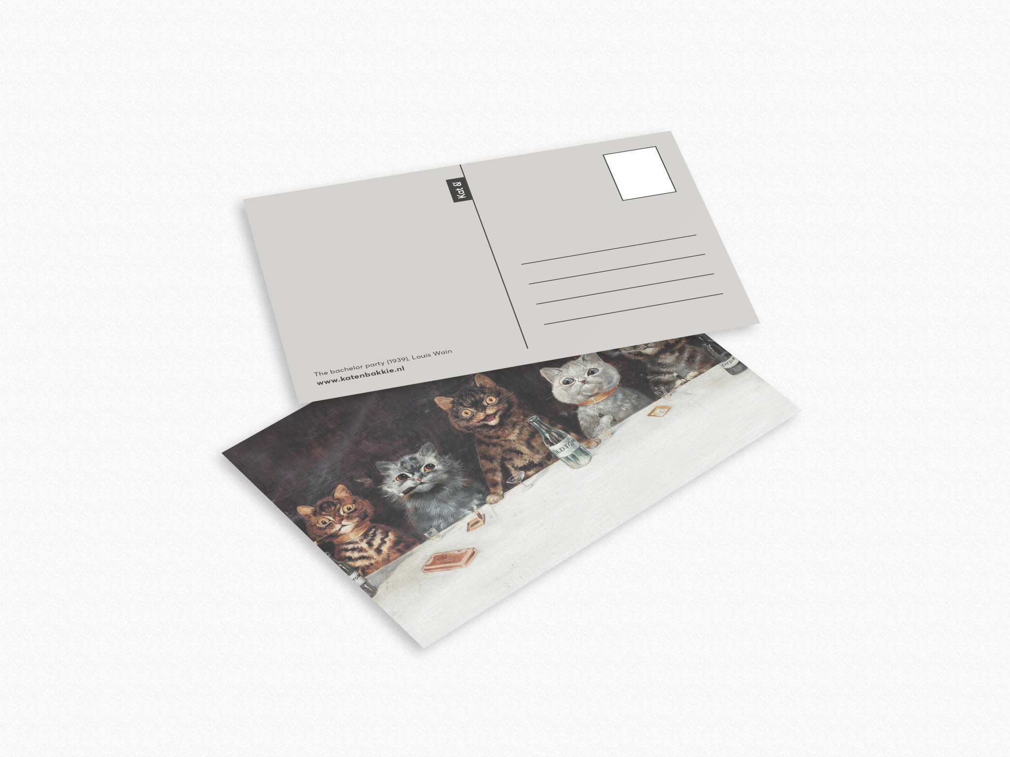 Kat & Ansichtkaarten kunst - set van 6 geschilderde kattenkunstkaarten