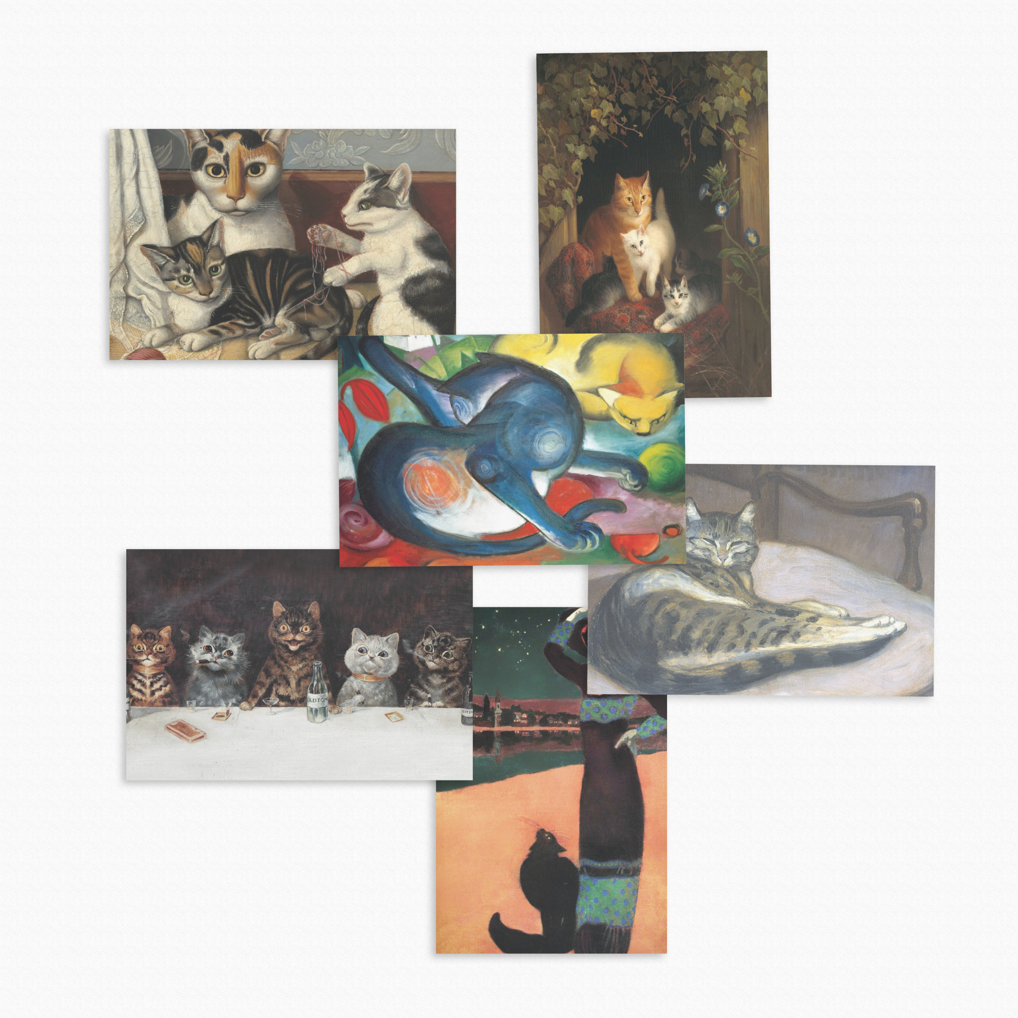 Kat & Ansichtkaarten kunst - set van 6 geschilderde kattenkunstkaarten