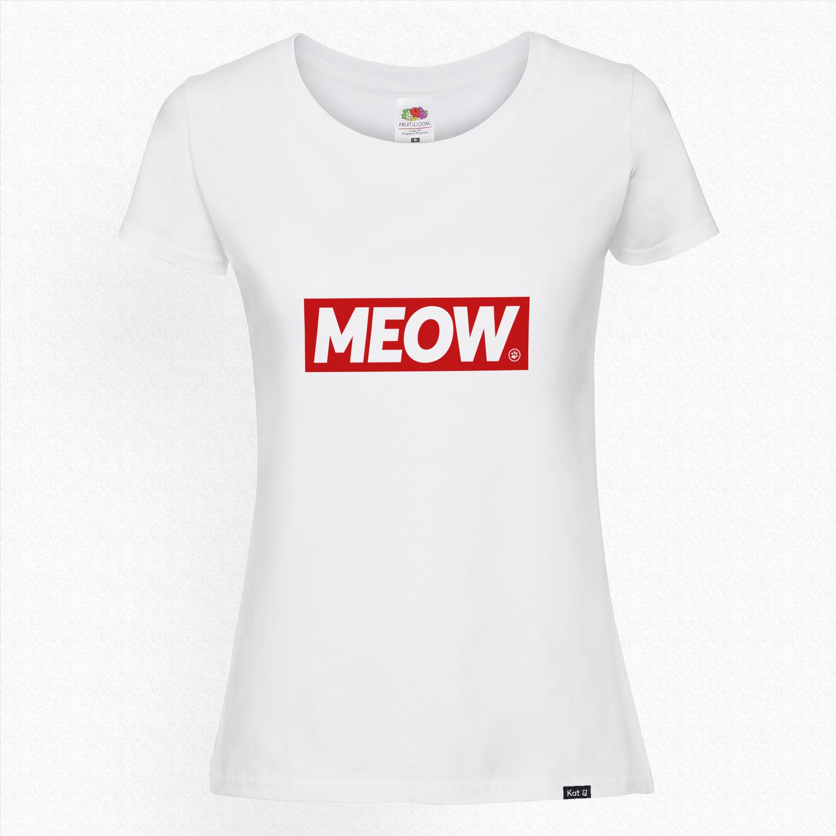 Kat & T-shirt Meow / dames / wit