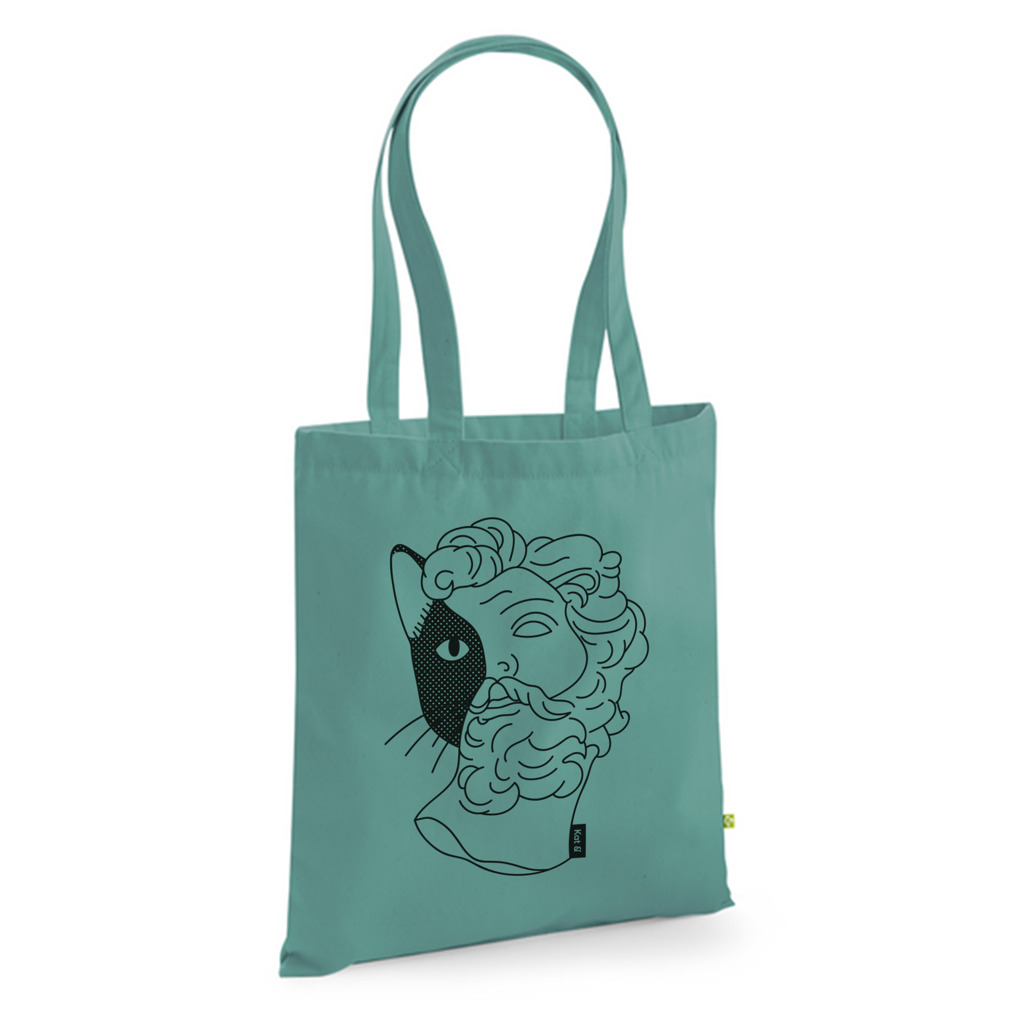 Kat & Katoenen tas met Griekse god – kat / sage green