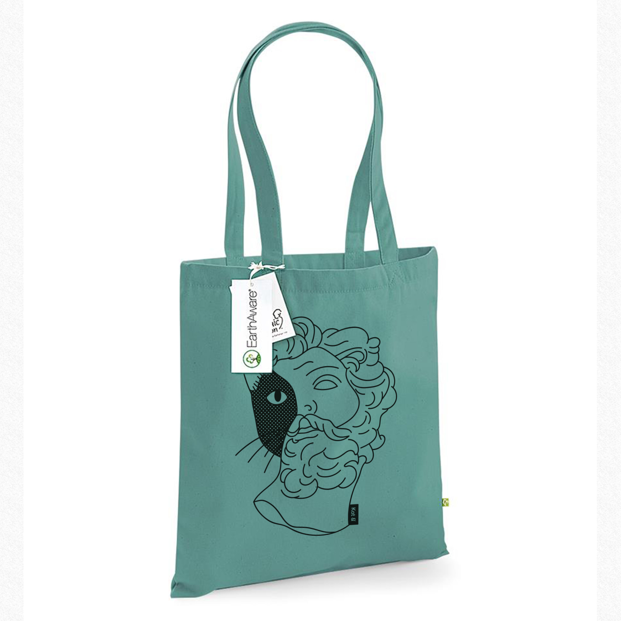 Kat & Katoenen tas met Griekse god – kat / sage green