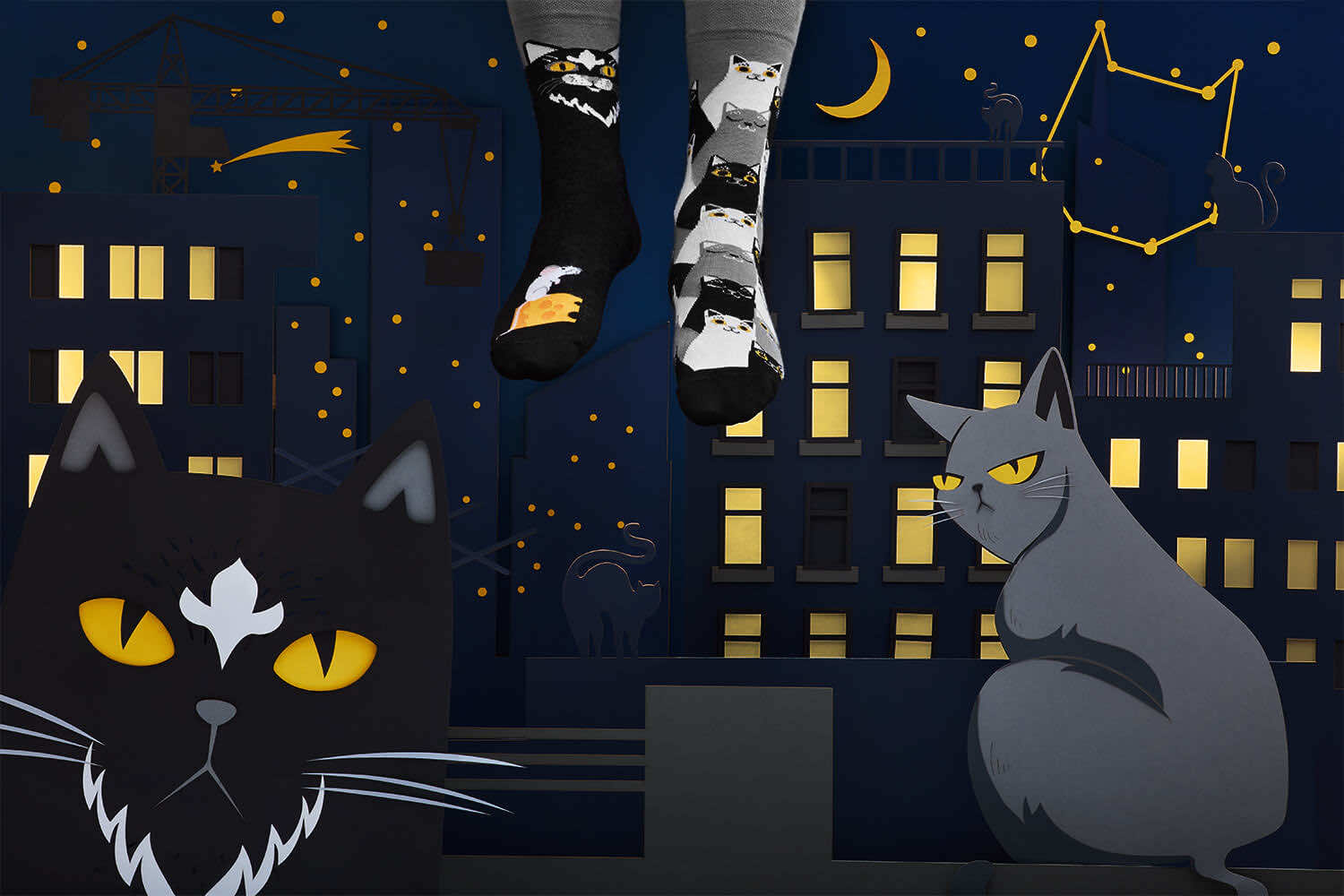 Many Mornings Black Cat - zwarte katten sokken