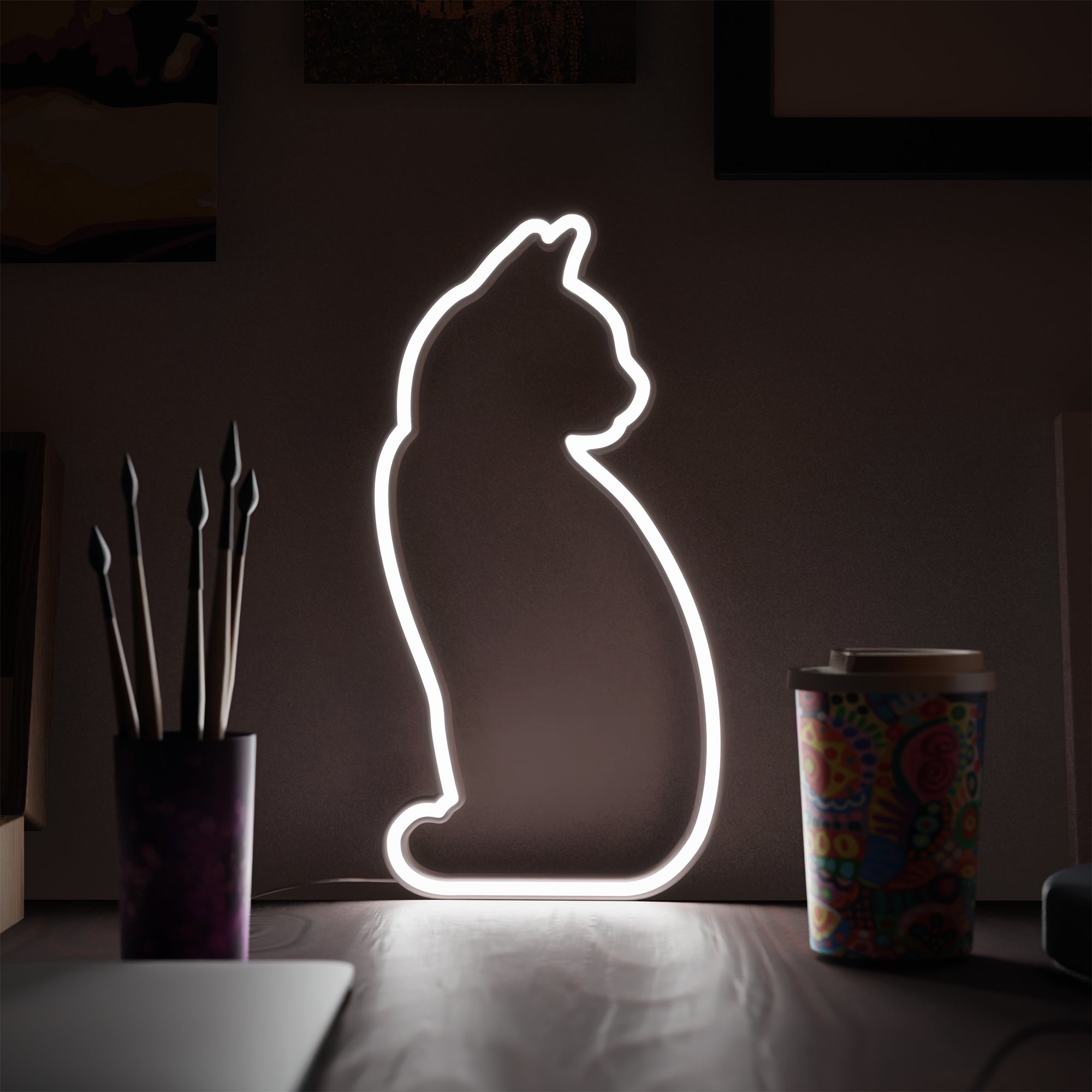 Mustard Cat Light - LED neon zittende katten lamp
