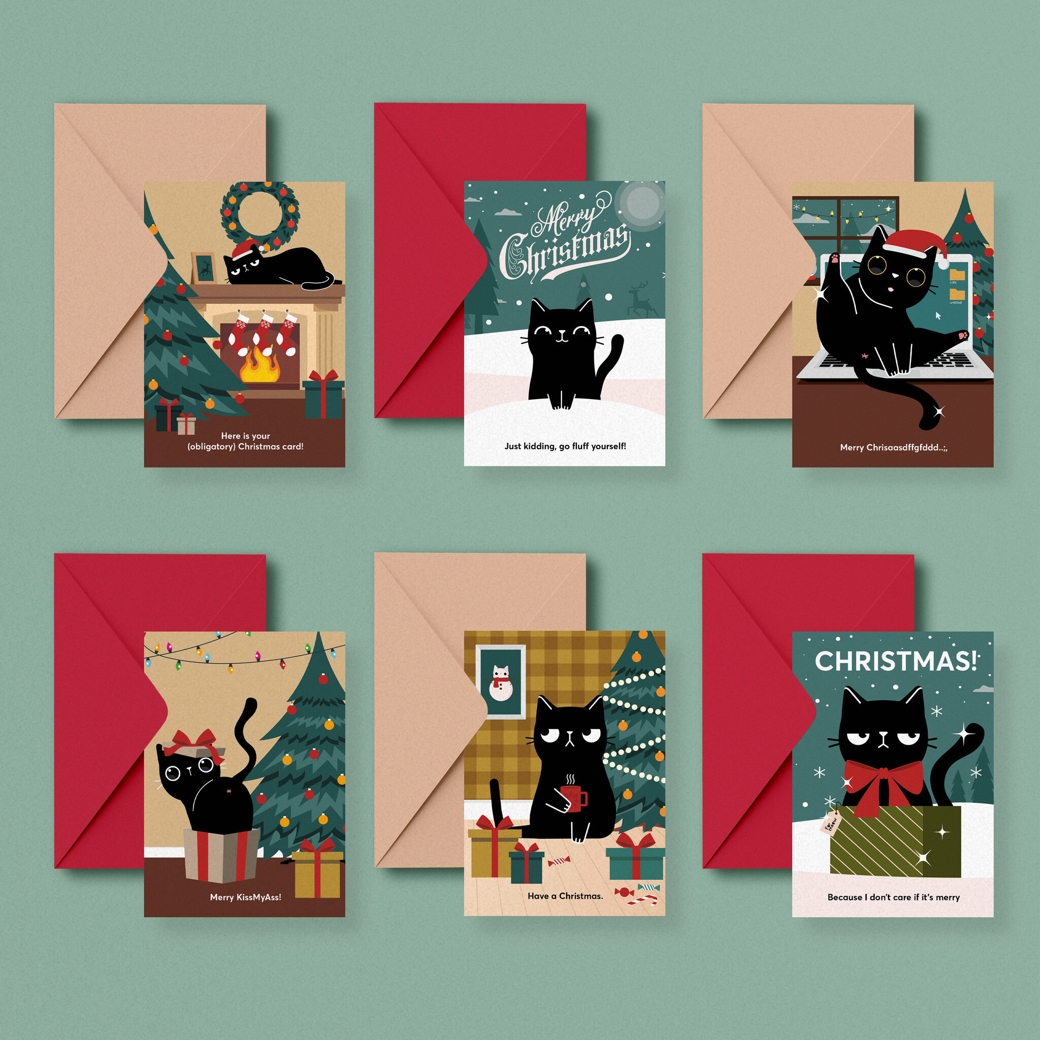 Kat & Kerstkaarten met een vleugje kattenkwaad