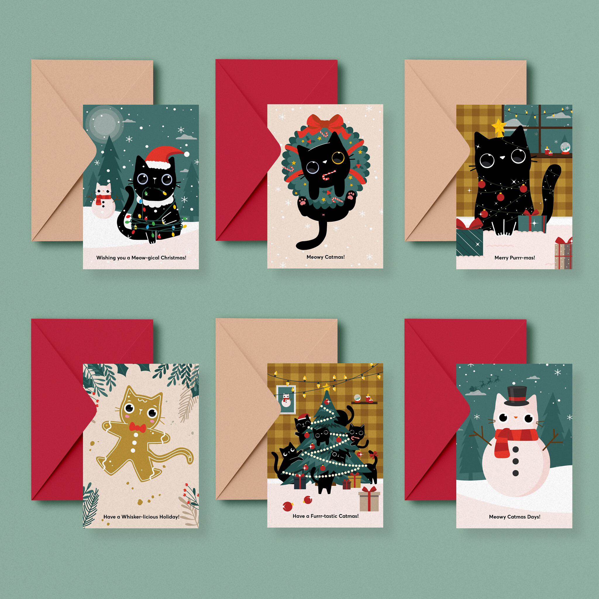 Kat & Kerstkaarten met een pawsitieve groet