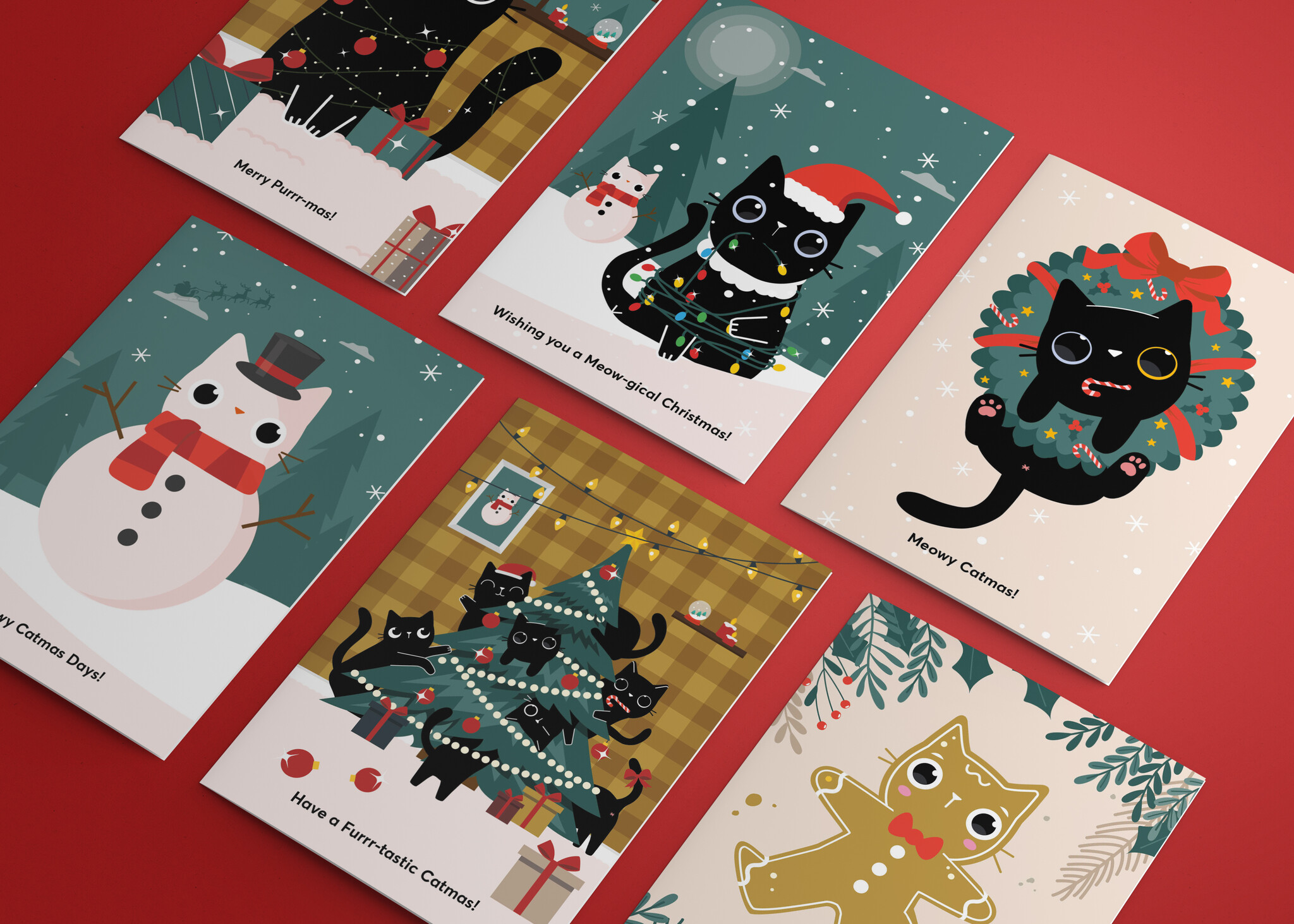 Kat & Kerstkaarten met een pawsitieve groet