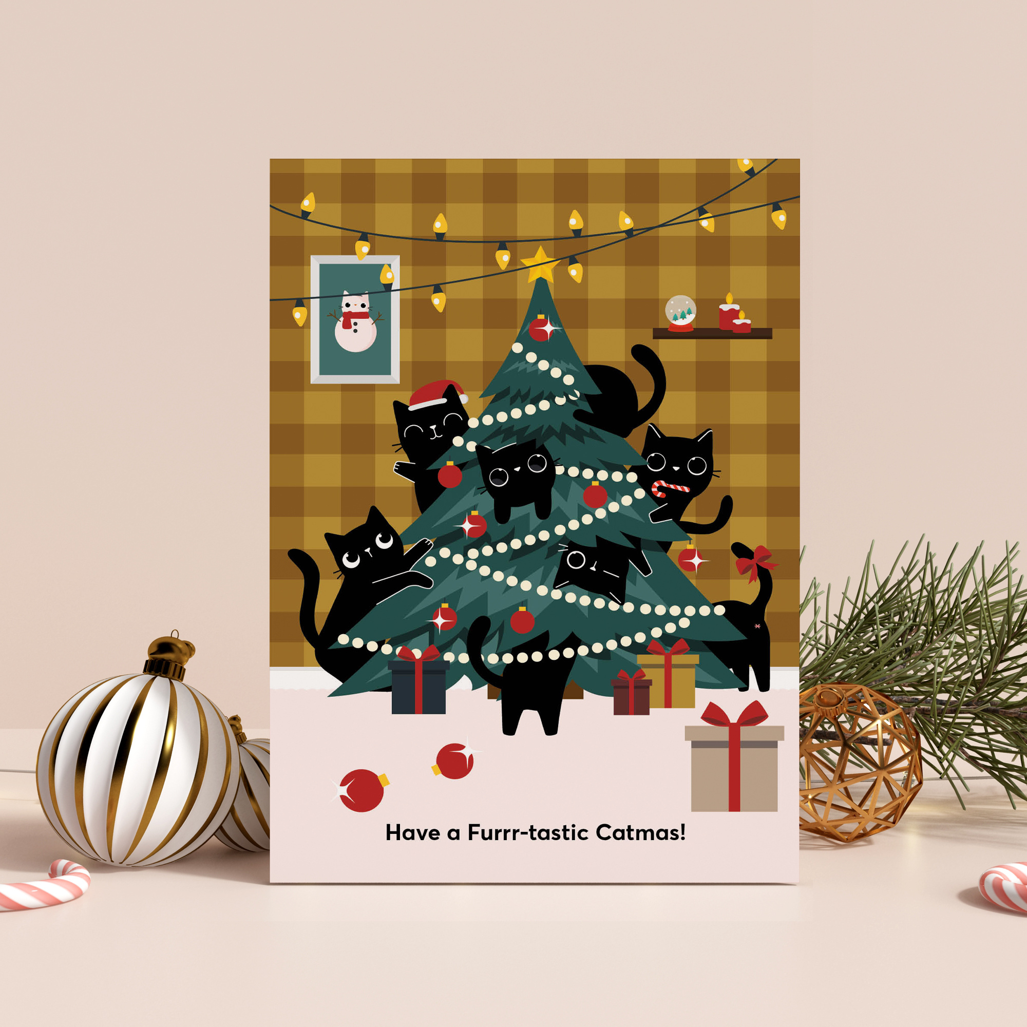 Kat & Kerstkaarten met een pawsitieve groet