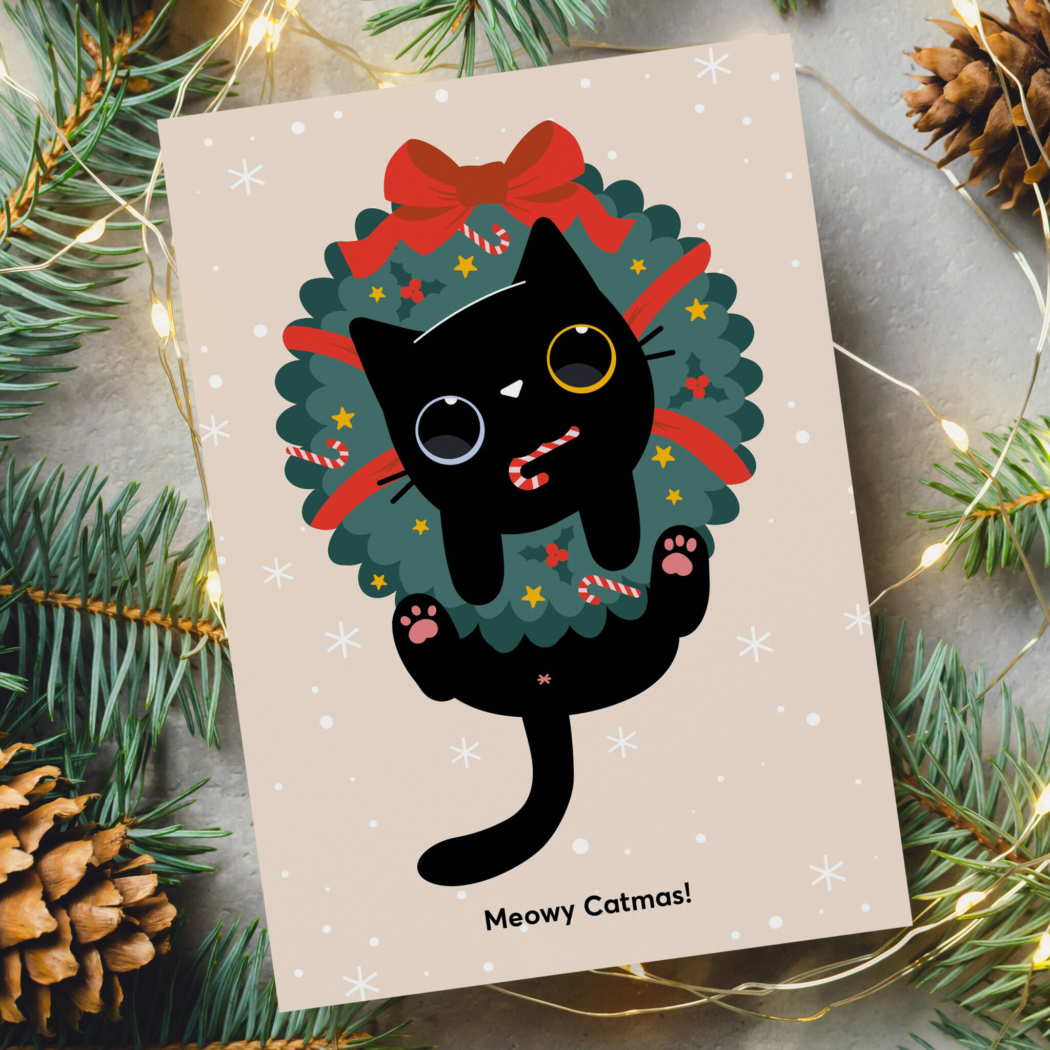 Kat & Kerstkaarten met een pawsitieve groet