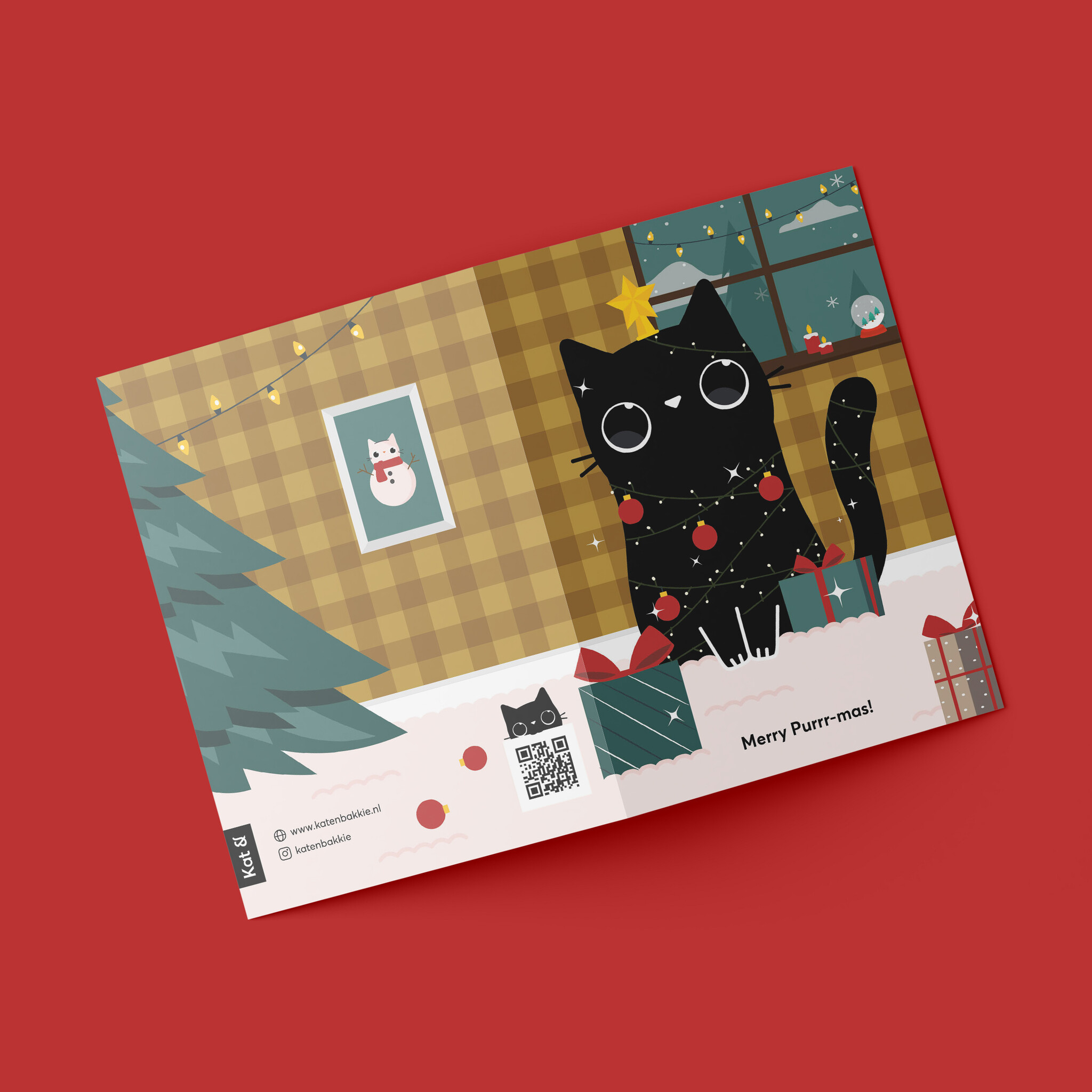 Kat & Kerstkaarten met een pawsitieve groet