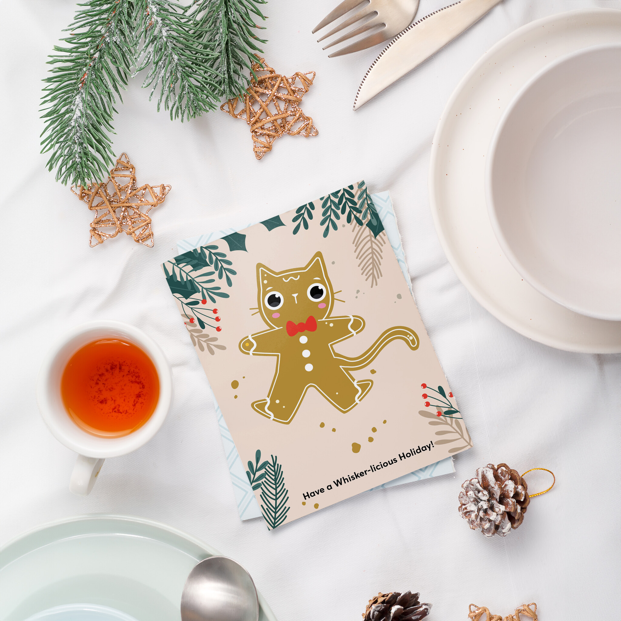 Kat & Kerstkaarten met een pawsitieve groet