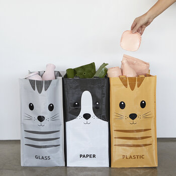 Balvi Afval recycle tassen kat - set 3x meow
