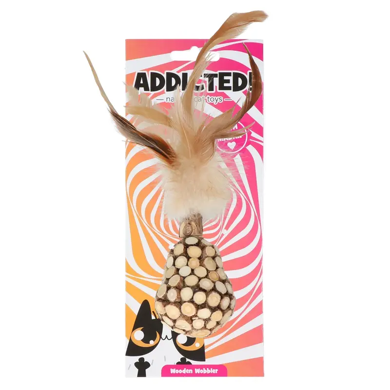 Addicted! Addicted! Wooden Wobbler with Feathers