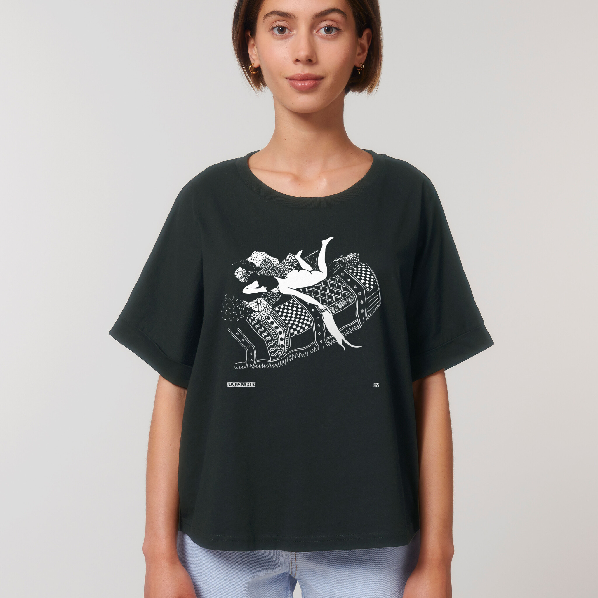 Kat & Dames t-shirt met kattenprint 'La Paresse'
