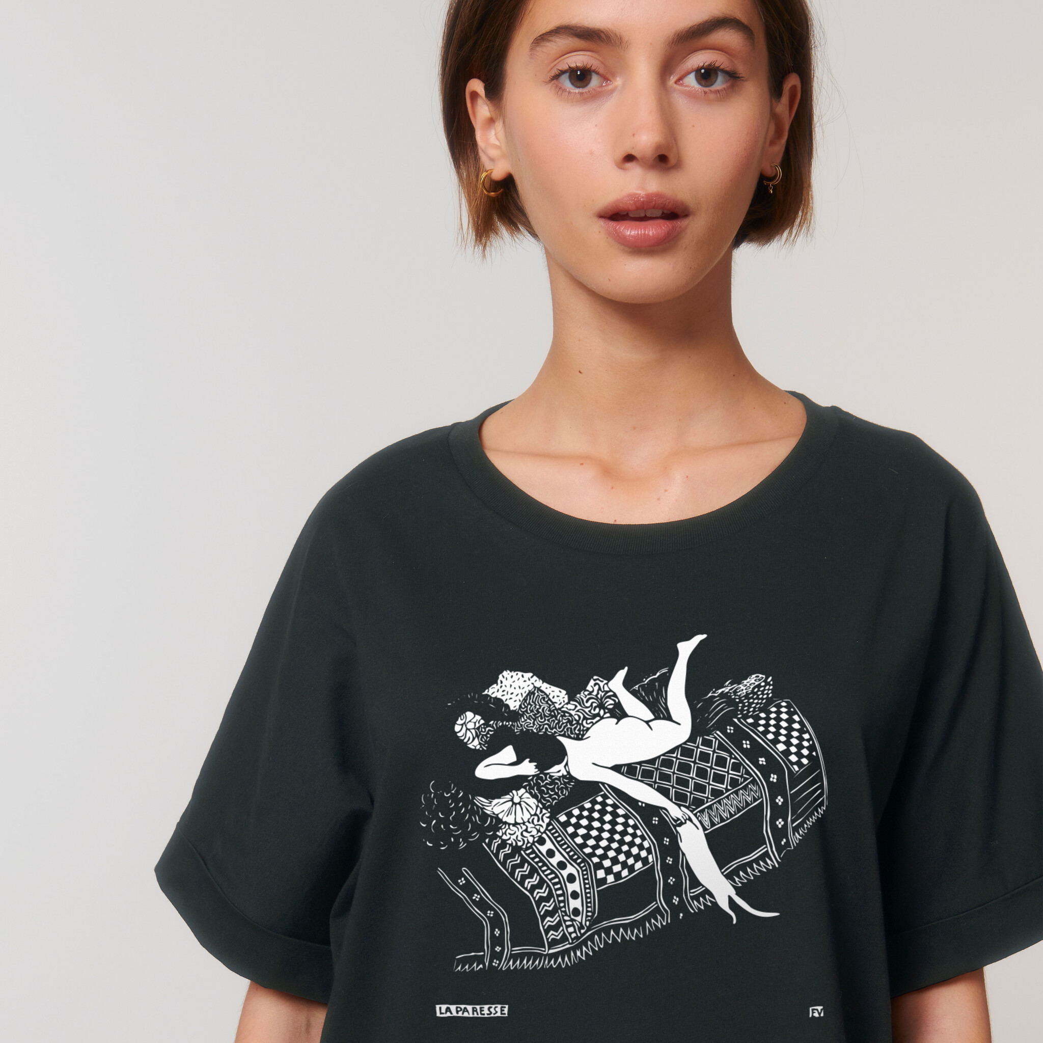 Kat & Dames t-shirt met kattenprint 'La Paresse'
