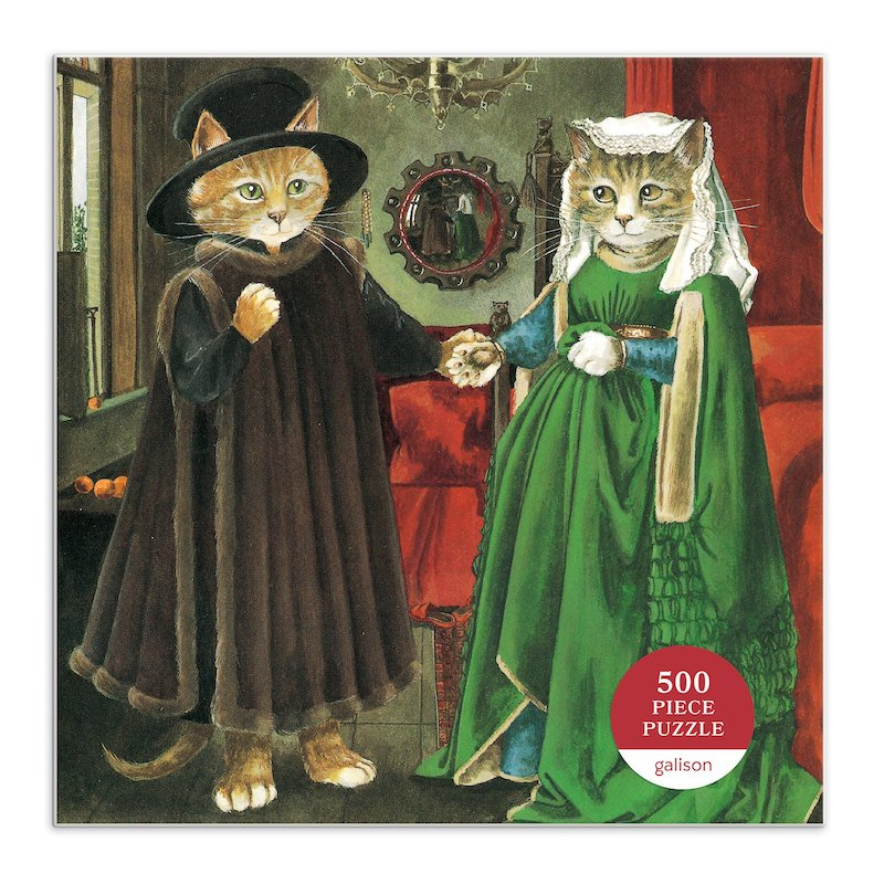 Kattenpuzzel parodie op schilder Van Eyck