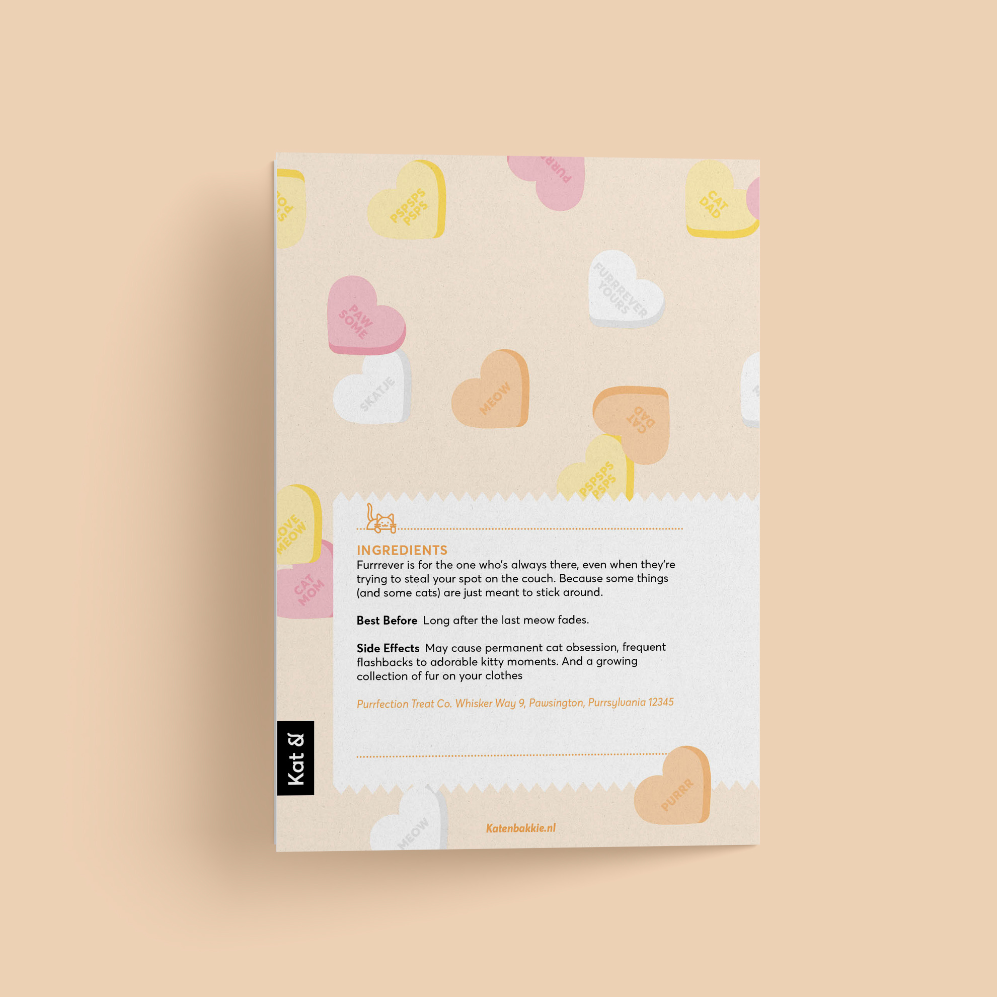 Kat & Snoephartjes wenskaart met pin 'Furrrever'