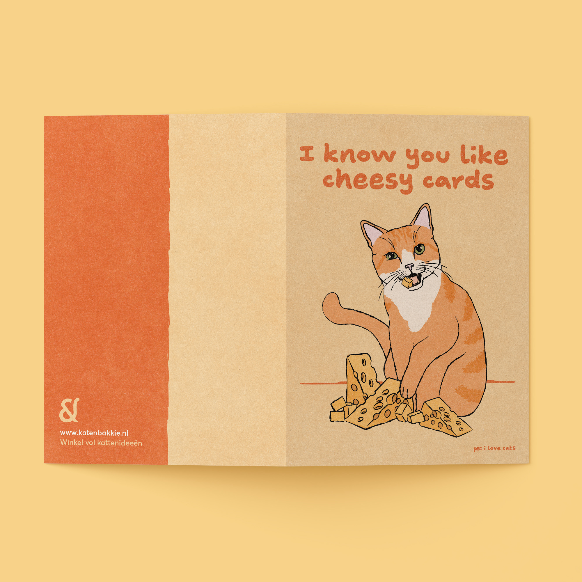 Kat & I know you like cheesy cards - kattenkaart met envelop