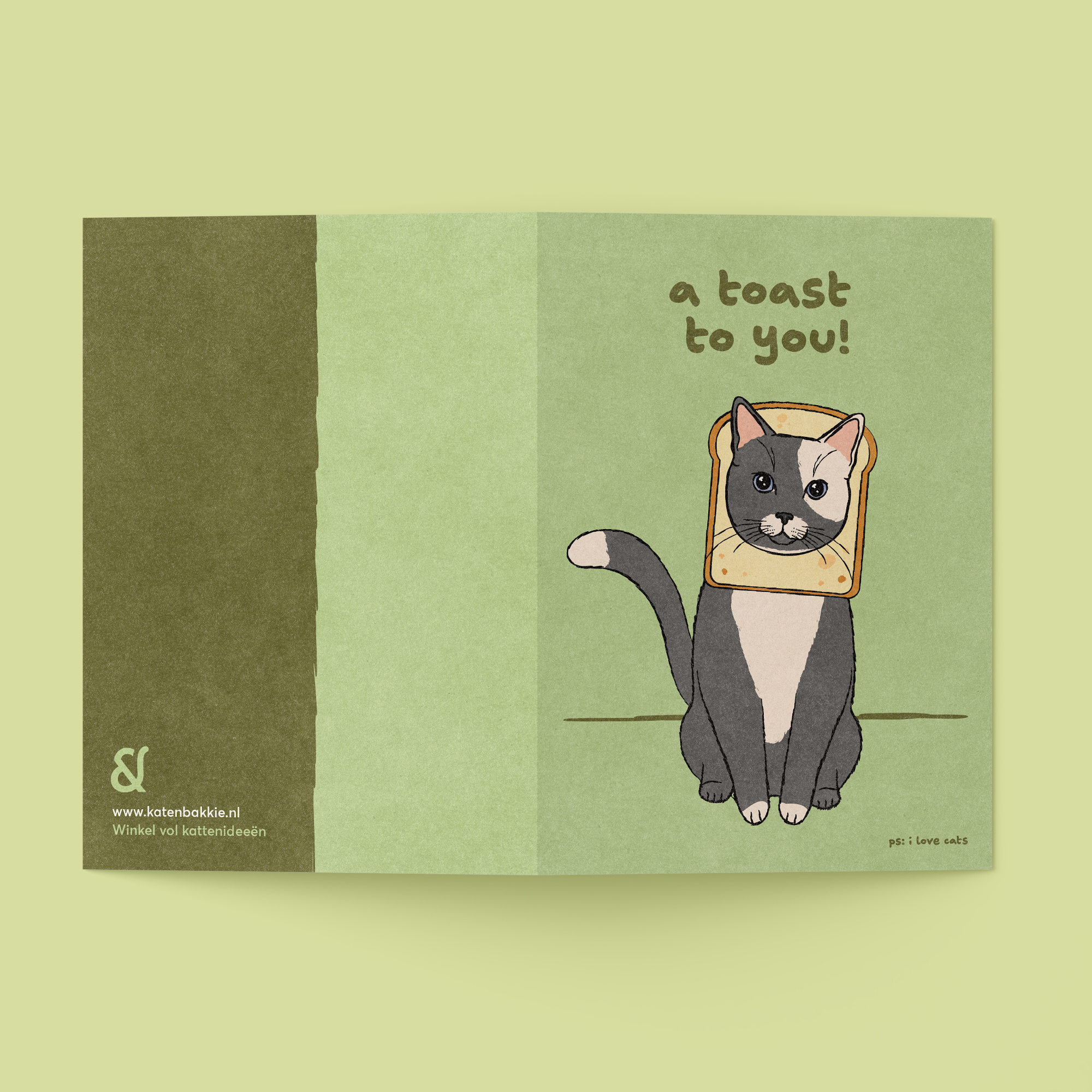 Kat & A toast to you! - kattenkaart met envelop