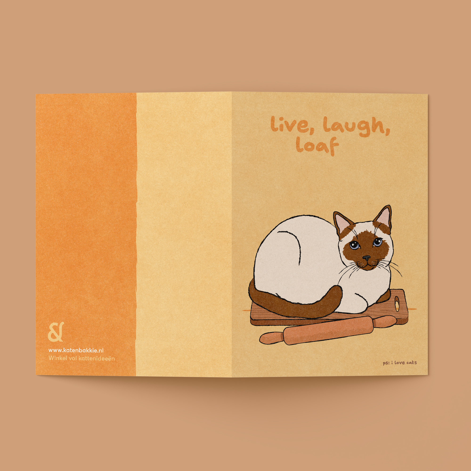 Kat & Live, laugh, loaf - kattenkaart met envelop