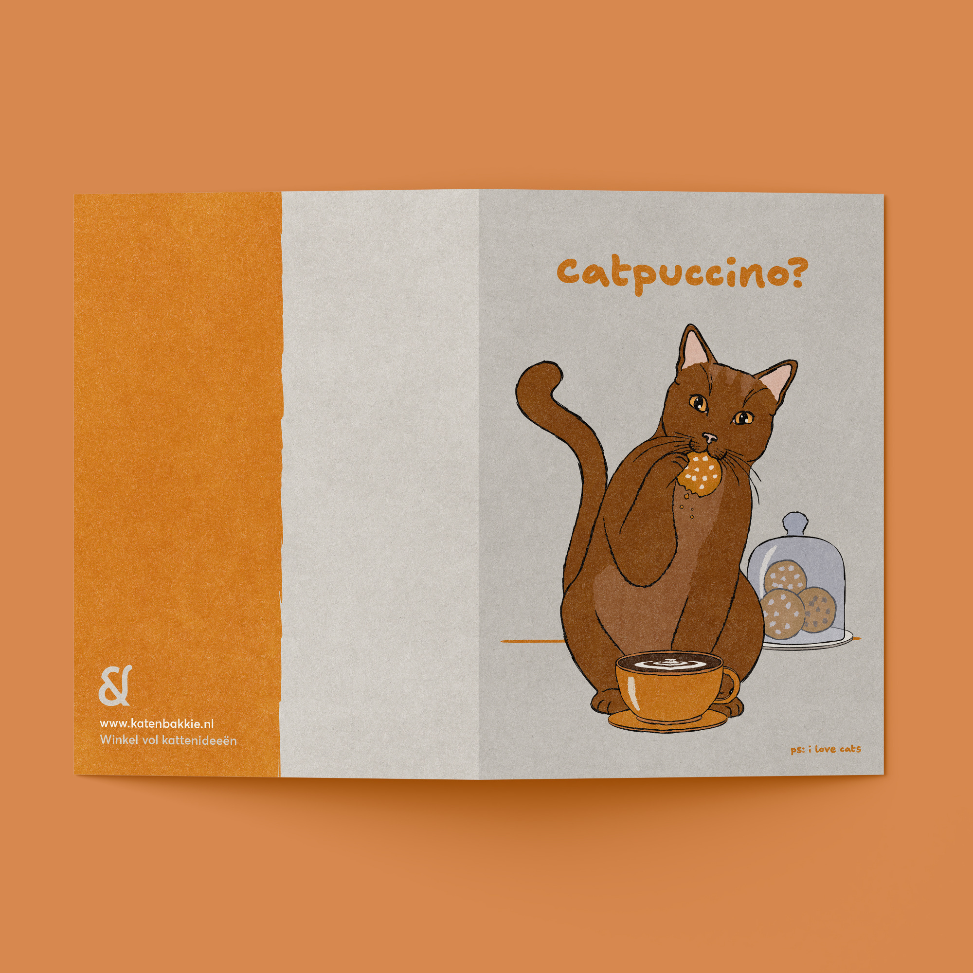 Kat & Catpuccino? - kattenkaart met envelop