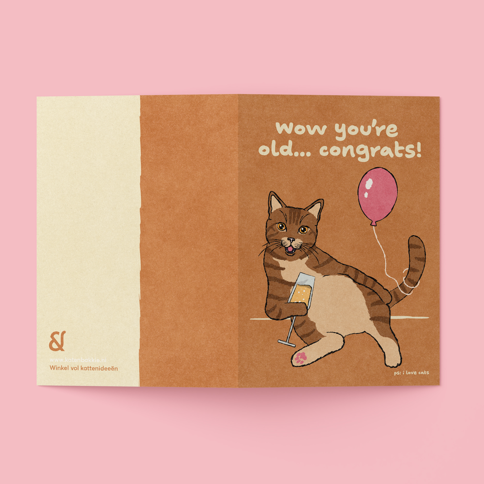 Kat & Wow you're old… Congrats! - kattenkaart met envelop