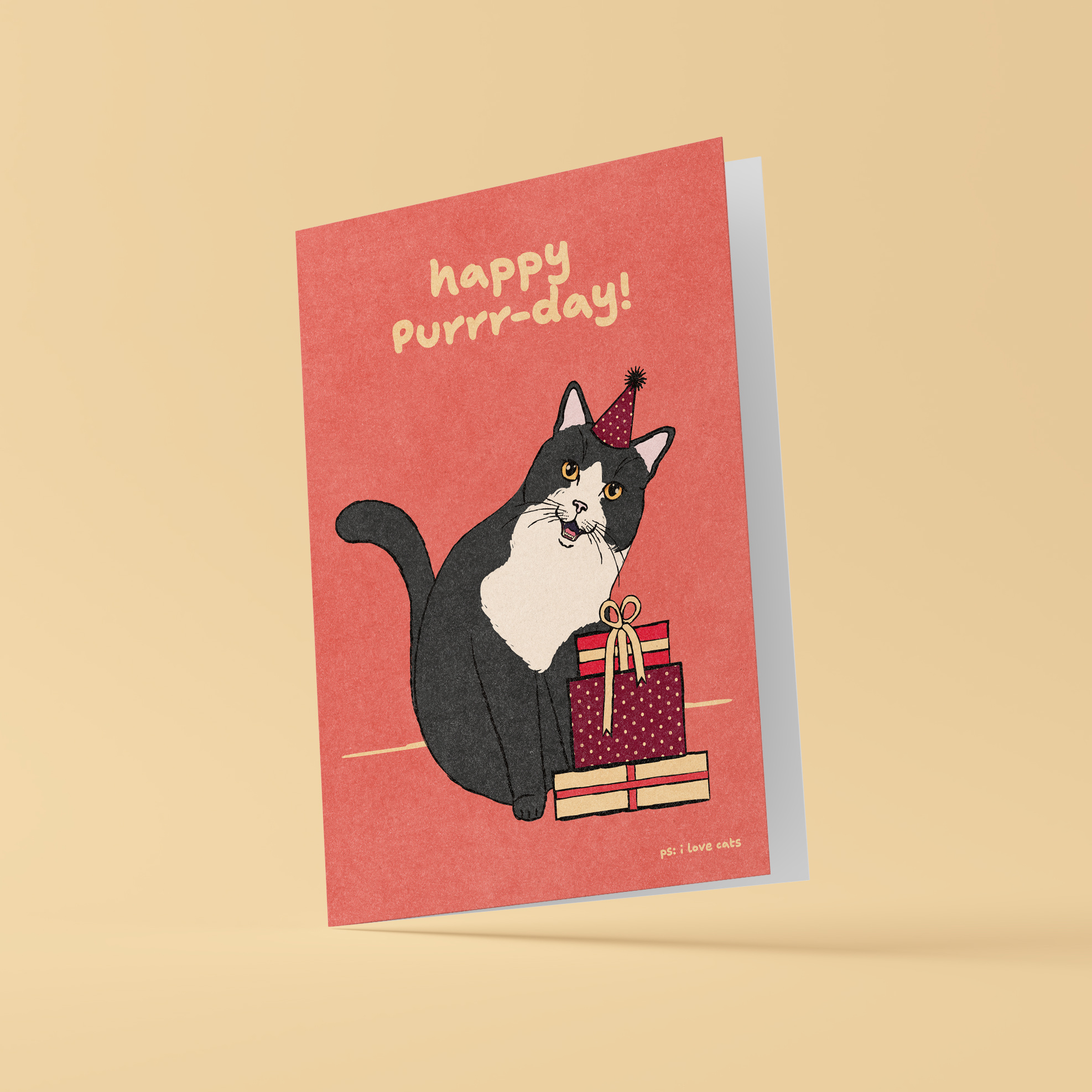Kat & Happy purrr-day! - kattenkaart met envelop