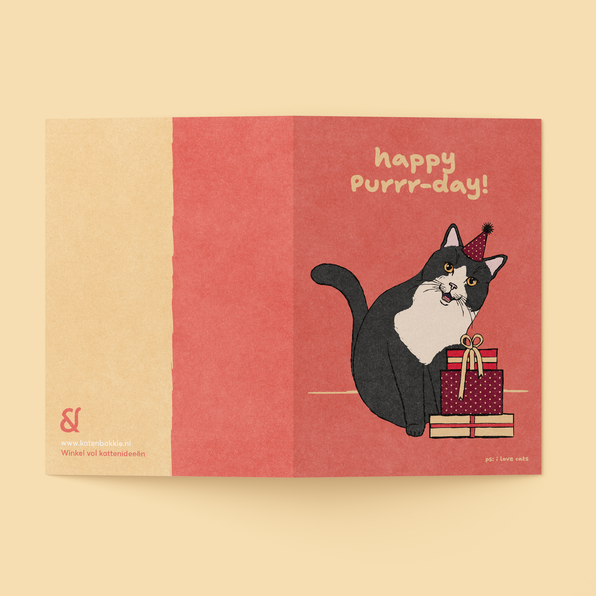 Kat & Happy purrr-day! - kattenkaart met envelop